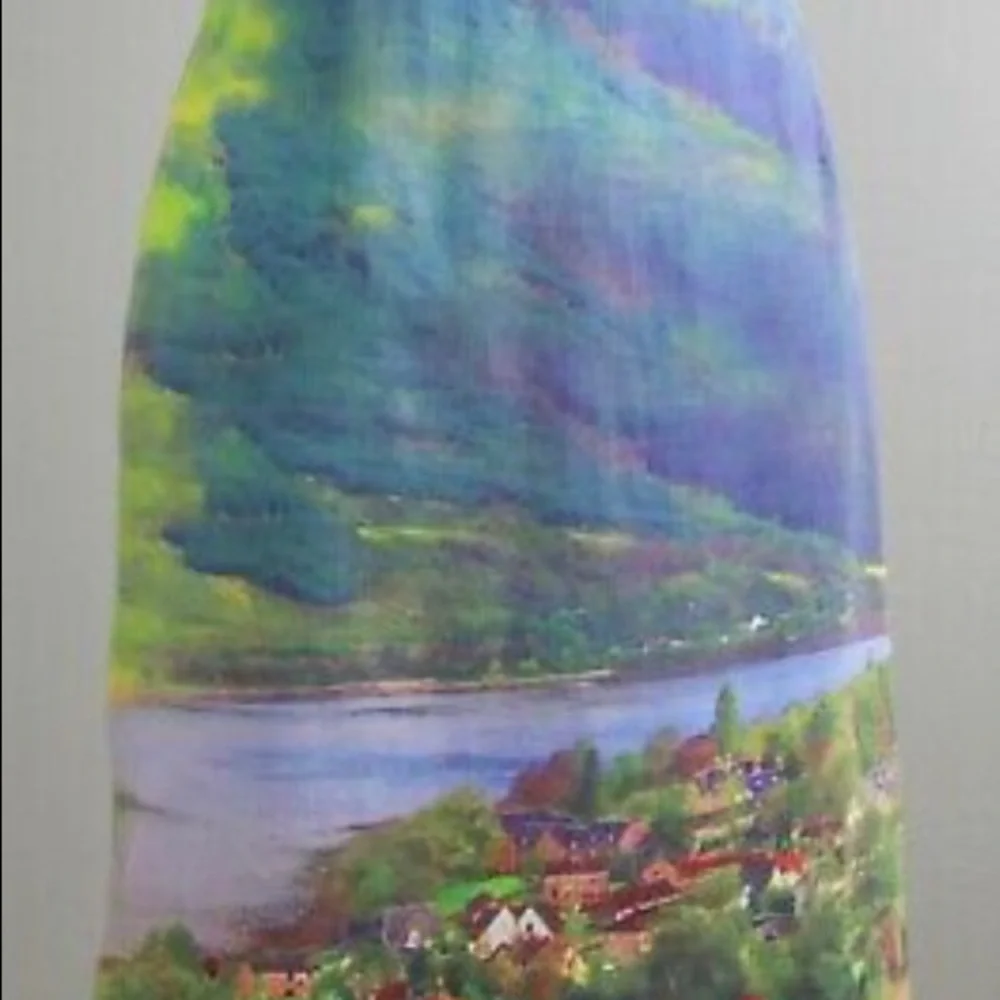 Anthropologie Meadow Rue River School Watercolor Landscape Print Pencil Skirt